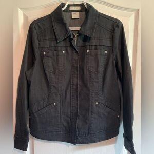FDJ French Dressing Semi Fitted Zippered Black Denim Jacket Size Medium